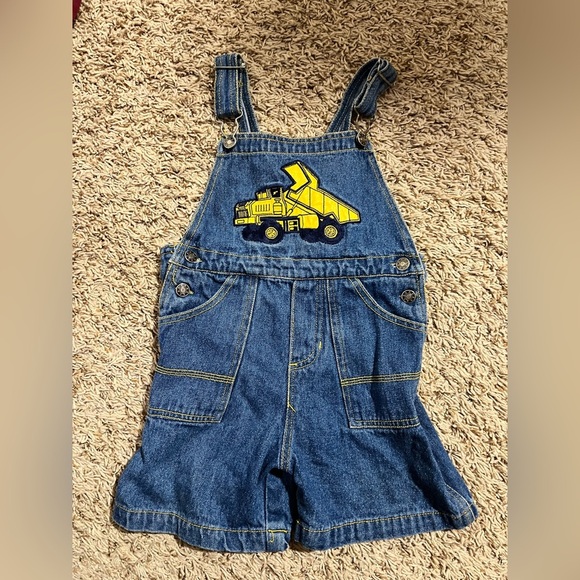 Kids vintage Denim Overall Shorts construction truck shortalls - Picture 3 of 11